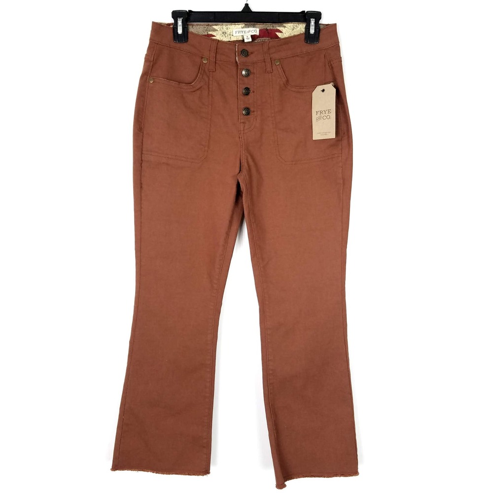 $90 FRYE And CO Cognac Wash Button Front Flare Crop Pants Size 8